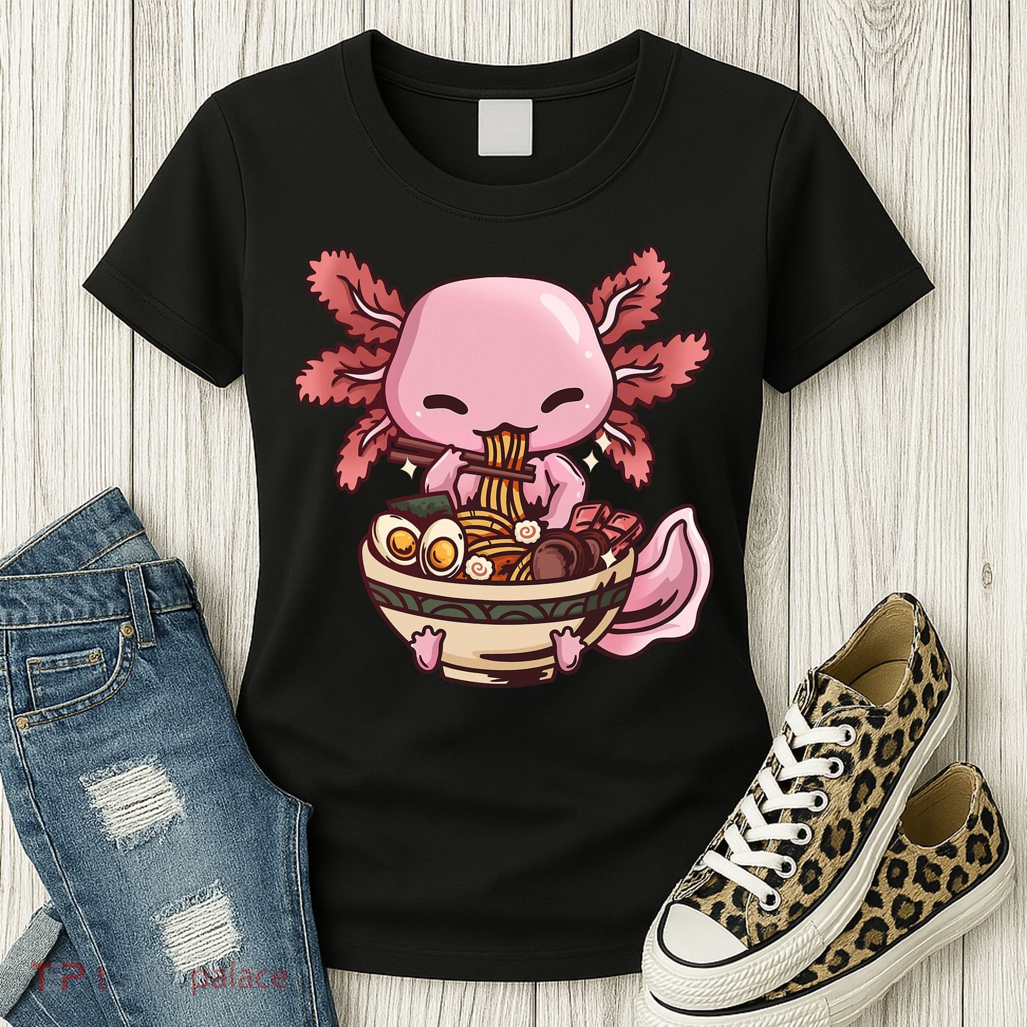 Axolotl Ramen Anime Kawaii Eating Teens Women's T-Shirt
