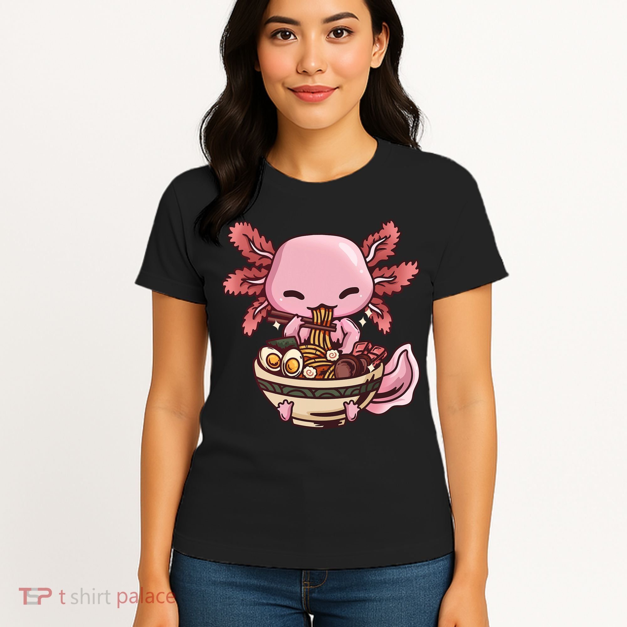 Axolotl Ramen Anime Kawaii Eating Teens Women's T-Shirt
