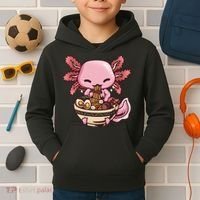 Axolotl Ramen Anime Kawaii Eating Teens Kids Hoodie thumb 2