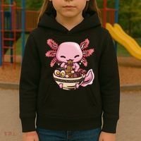 Axolotl Ramen Anime Kawaii Eating Teens Kids Hoodie thumb 3