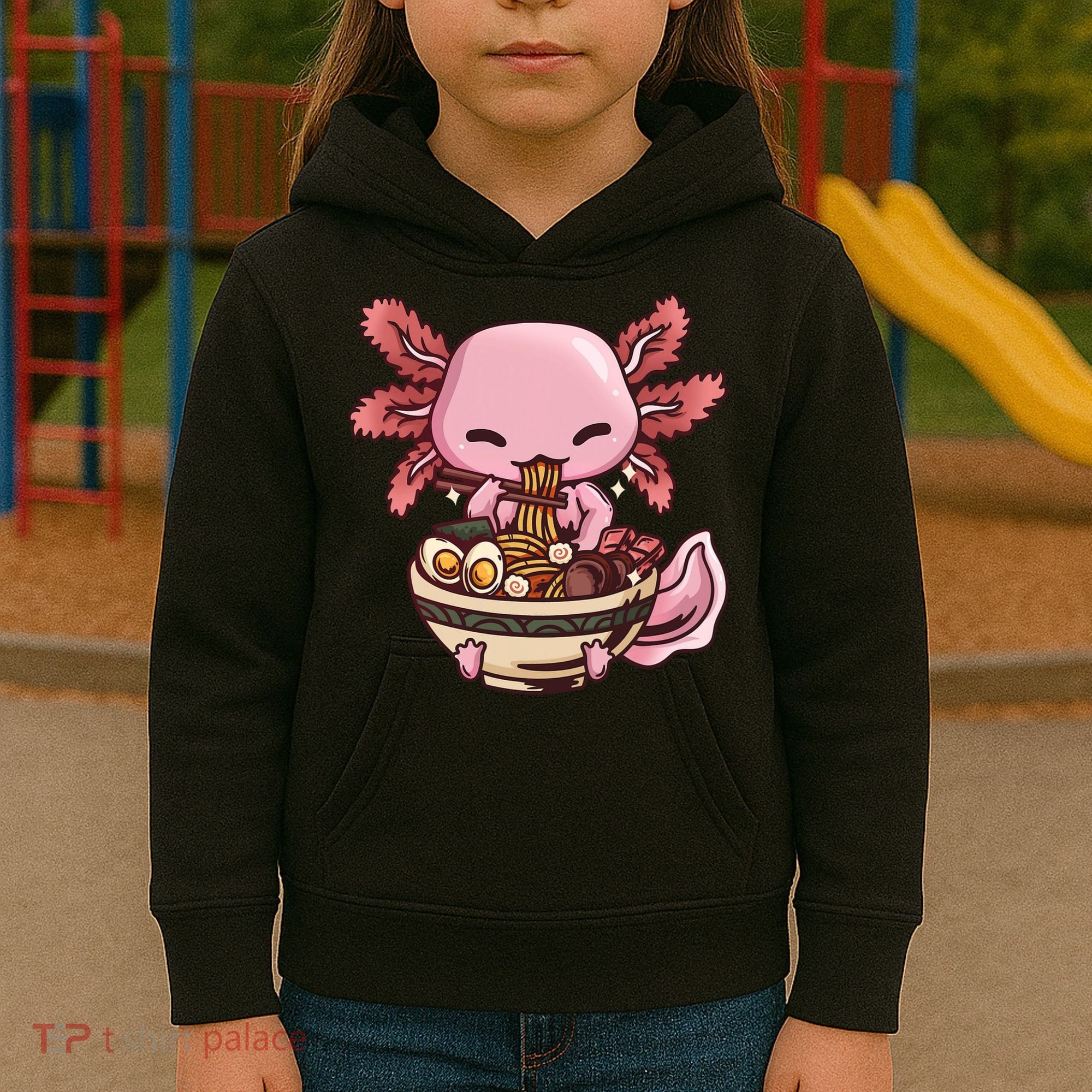Axolotl Ramen Anime Kawaii Eating Teens Kids Hoodie