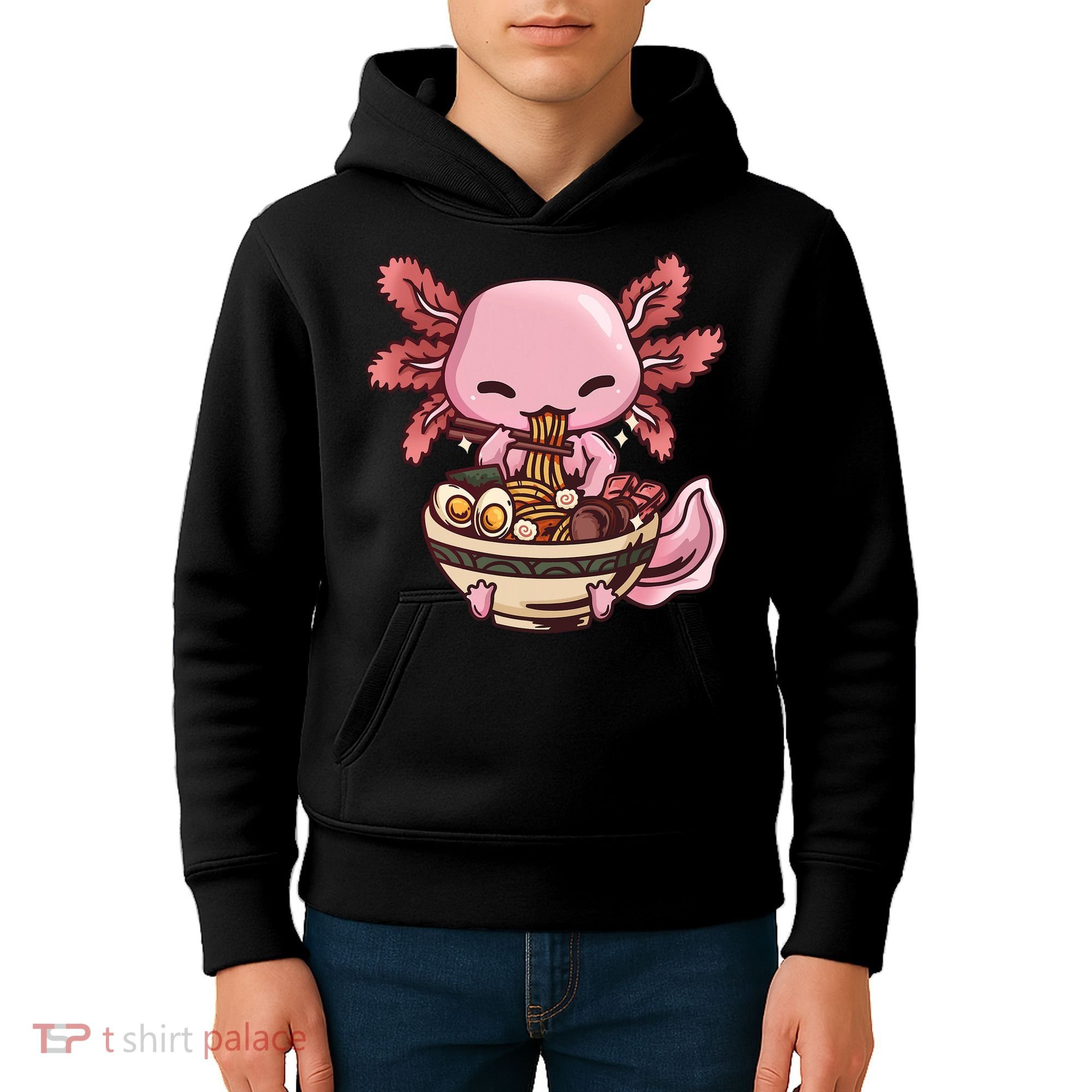 Axolotl Ramen Anime Kawaii Eating Teens Kids Hoodie