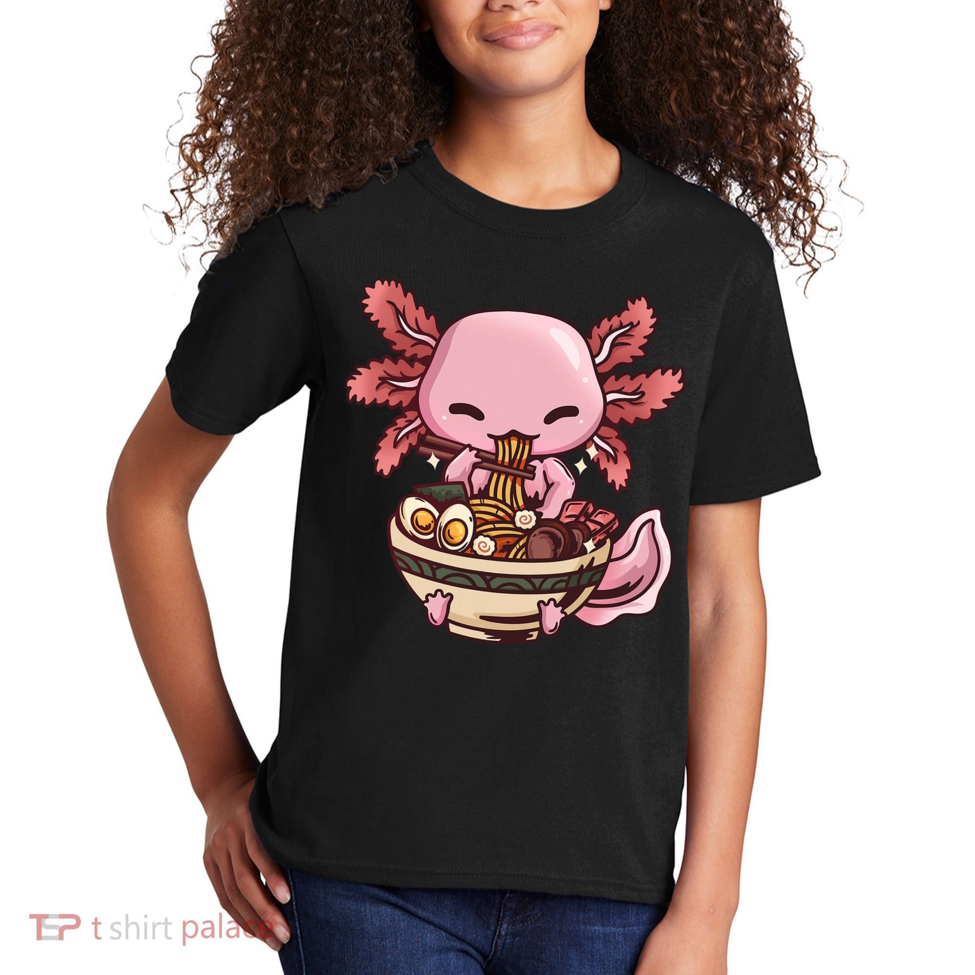 Axolotl Ramen Anime Kawaii Eating Teens Kids T-Shirt
