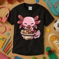 Axolotl Ramen Anime Kawaii Eating Teens Kids T-Shirt thumb 3