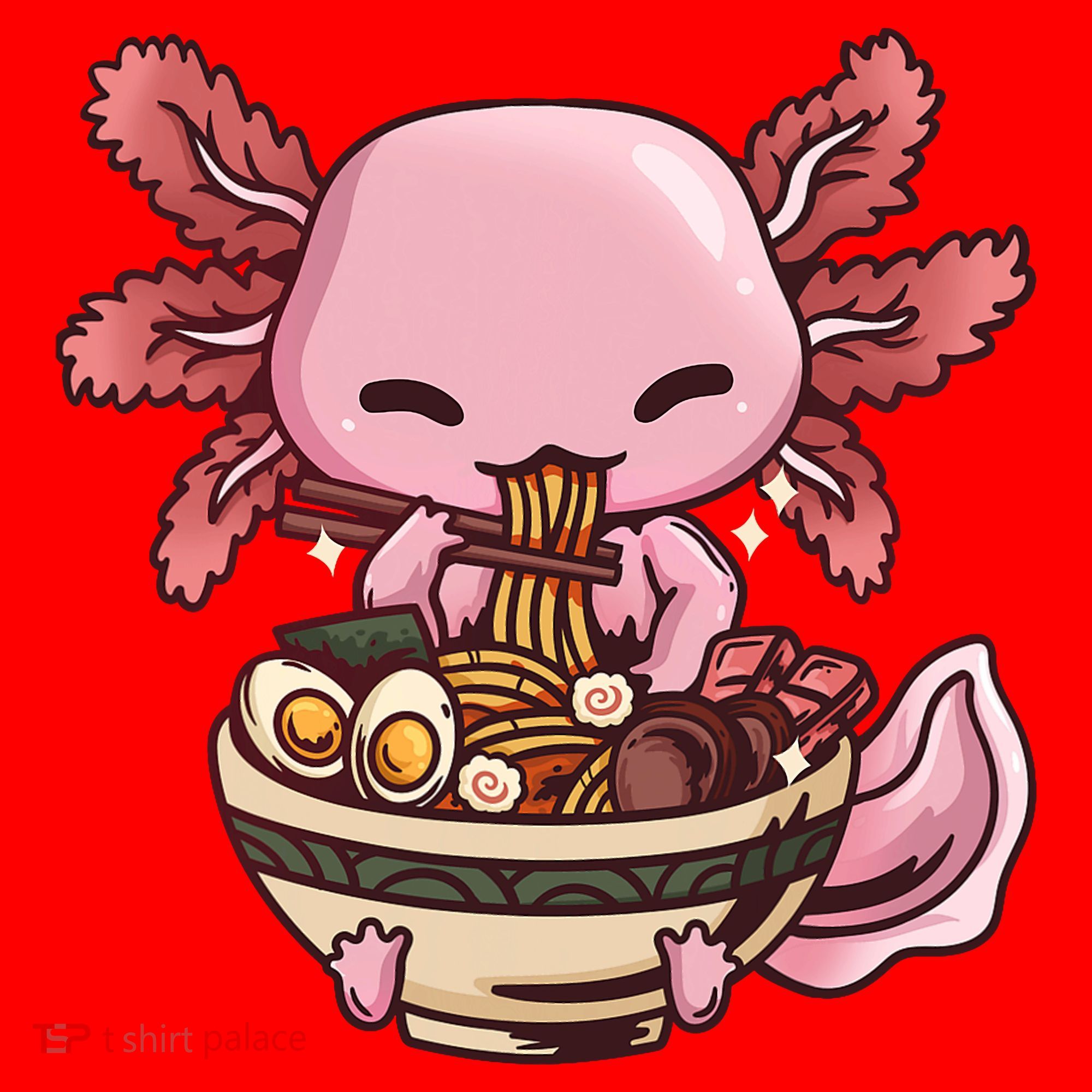 Axolotl Ramen Anime Kawaii Eating Teens Santa Hat