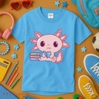 Axolotl Reading Kids T-Shirt thumb 3