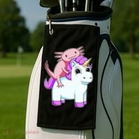 Axolotl Riding A Unicorn Funny Cute Golf Towel thumb 2