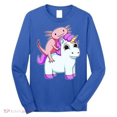Axolotl Riding A Unicorn Funny Cute Long Sleeve Shirt