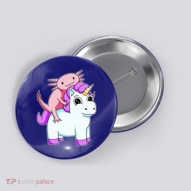 Axolotl Riding A Unicorn Funny Cute Button