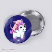 Axolotl Riding A Unicorn Funny Cute Button thumb 0