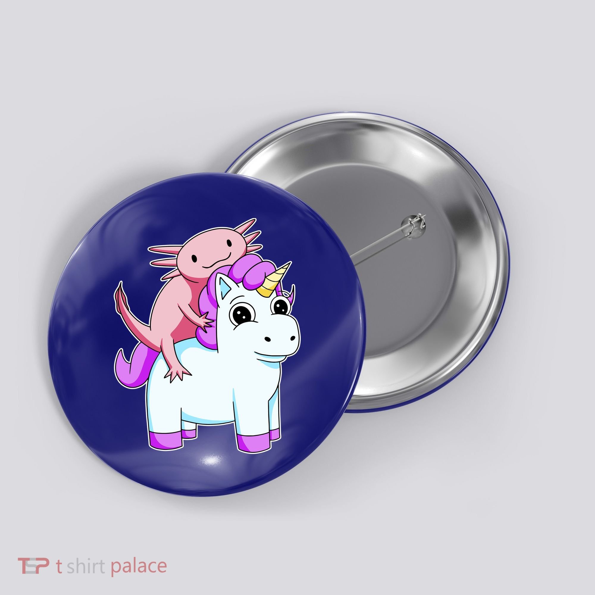 Axolotl Riding A Unicorn Funny Cute Button