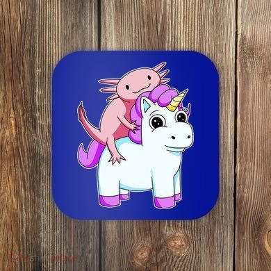 Axolotl Riding A Unicorn Funny Cute Coaster