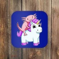 Axolotl Riding A Unicorn Funny Cute Coaster thumb 0