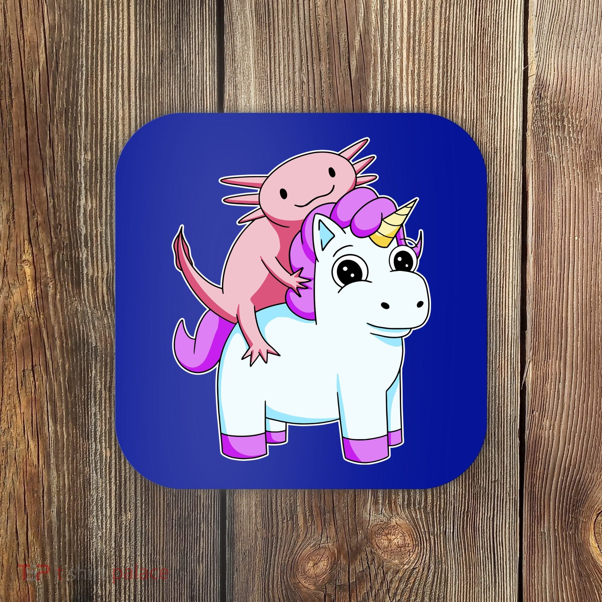 Axolotl Riding A Unicorn Funny Cute Coaster