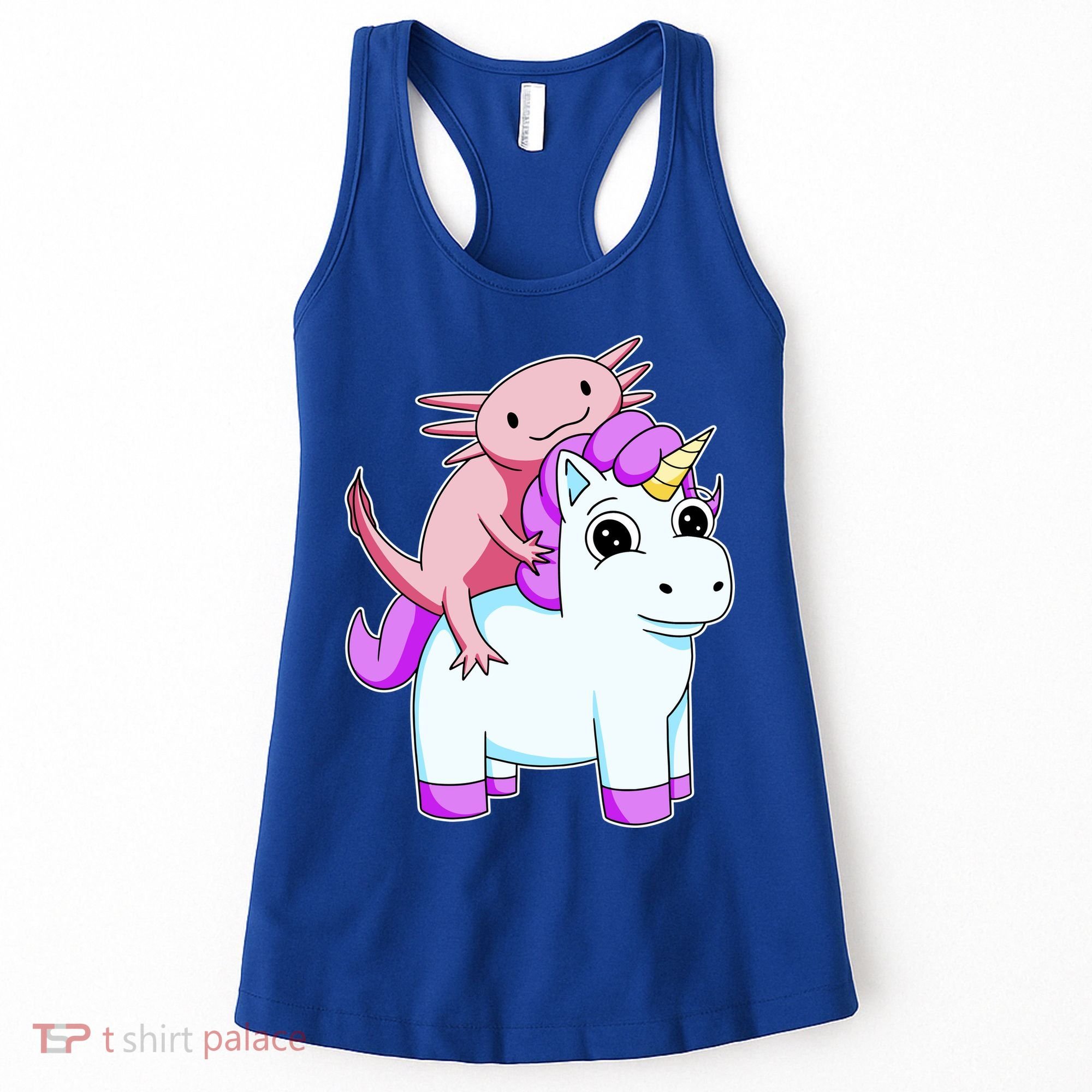 Axolotl Riding A Unicorn Funny Cute Women's Tank Top
