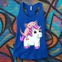 Axolotl Riding A Unicorn Funny Cute Women's Tank Top thumb 3