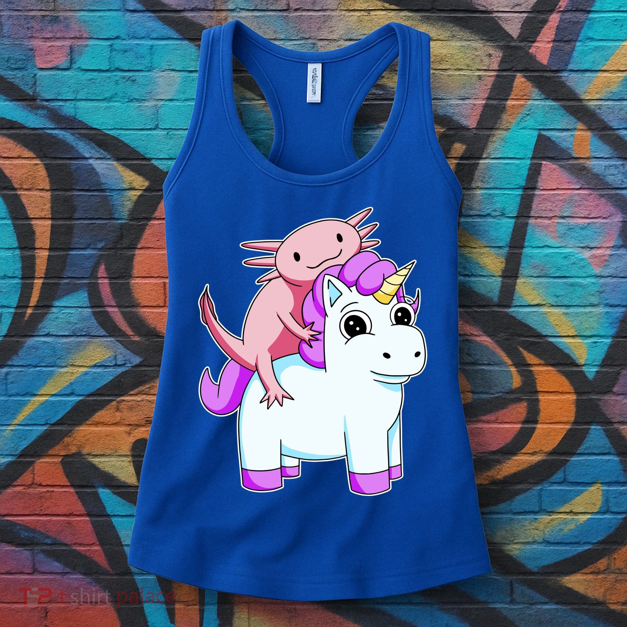 Axolotl Riding A Unicorn Funny Cute Women's Tank Top