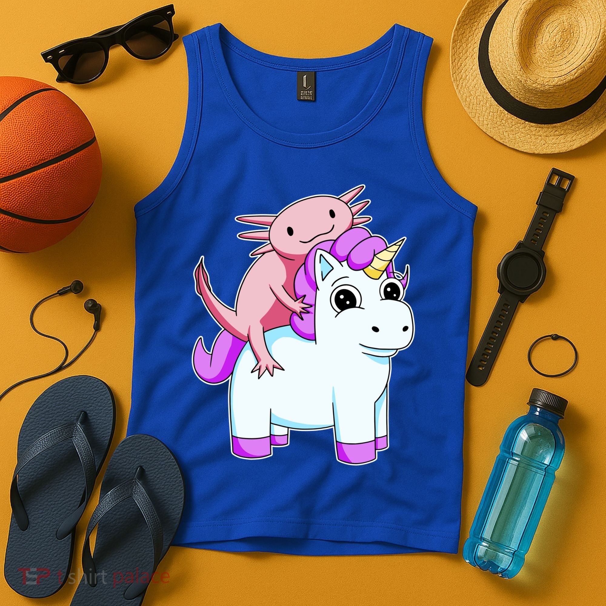 Axolotl Riding A Unicorn Funny Cute Tank Top