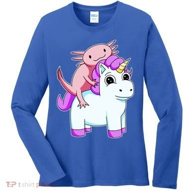 Axolotl Riding A Unicorn Funny Cute Women's Long Sleeve Shirt