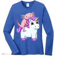 Axolotl Riding A Unicorn Funny Cute Women's Long Sleeve Shirt thumb 0