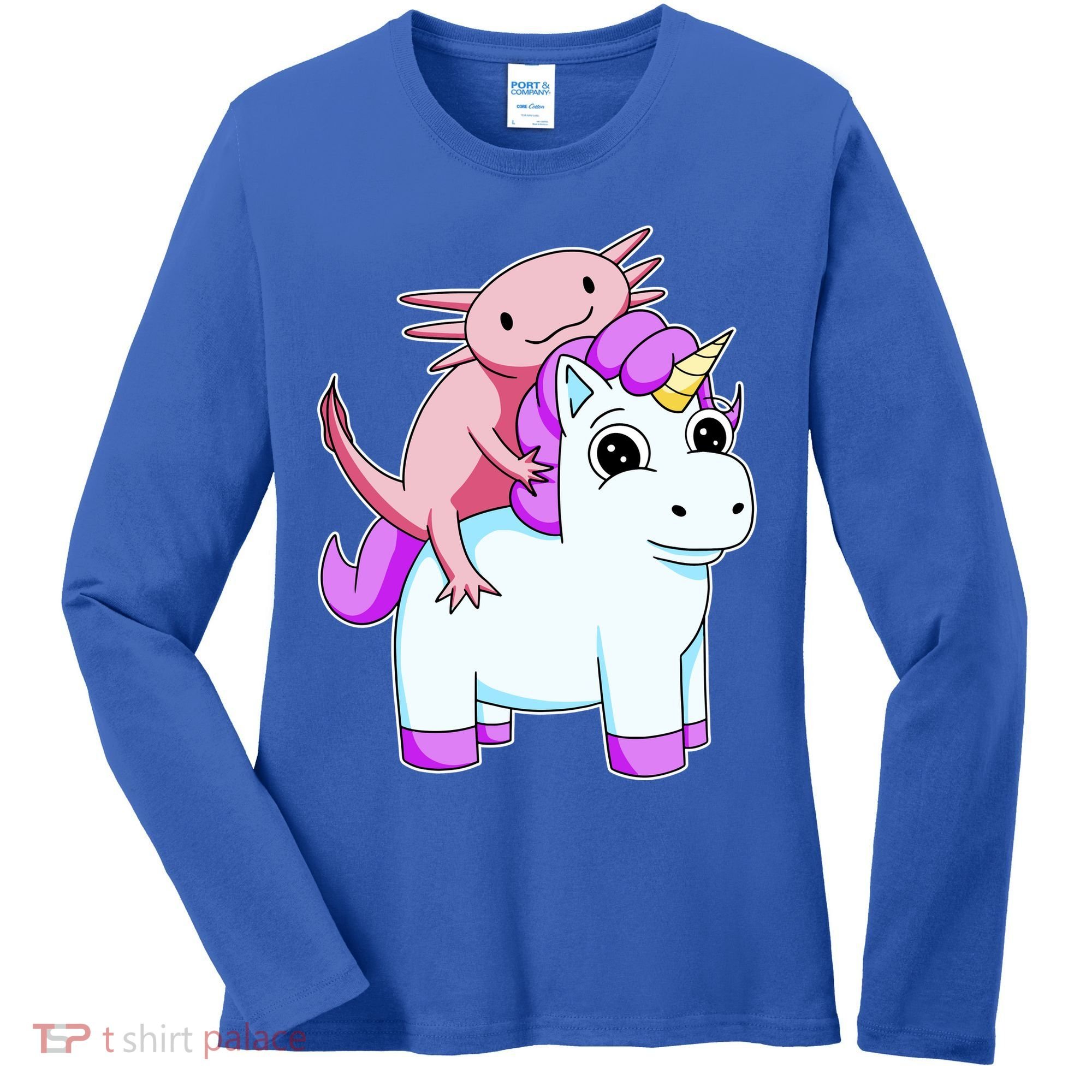 Axolotl Riding A Unicorn Funny Cute Women's Long Sleeve Shirt
