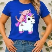 Axolotl Riding A Unicorn Funny Cute Women's T-Shirt thumb 2