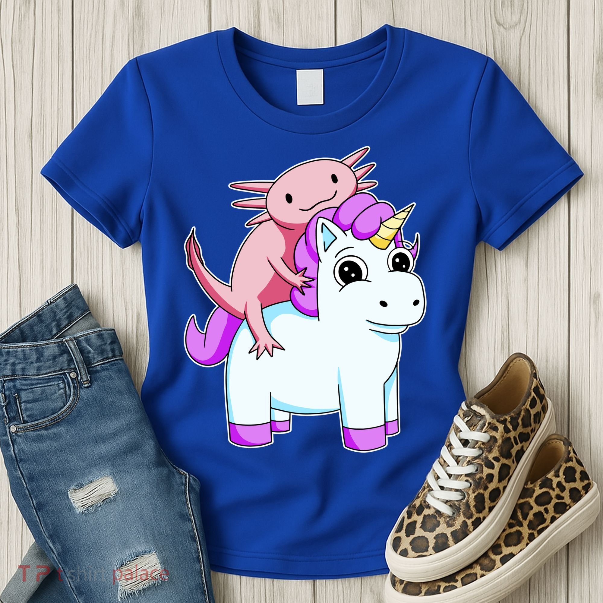 Axolotl Riding A Unicorn Funny Cute Women's T-Shirt