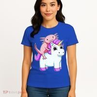 Axolotl Riding A Unicorn Funny Cute Women's T-Shirt thumb 4