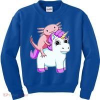 Axolotl Riding A Unicorn Funny Cute Kids Sweatshirt thumb 0