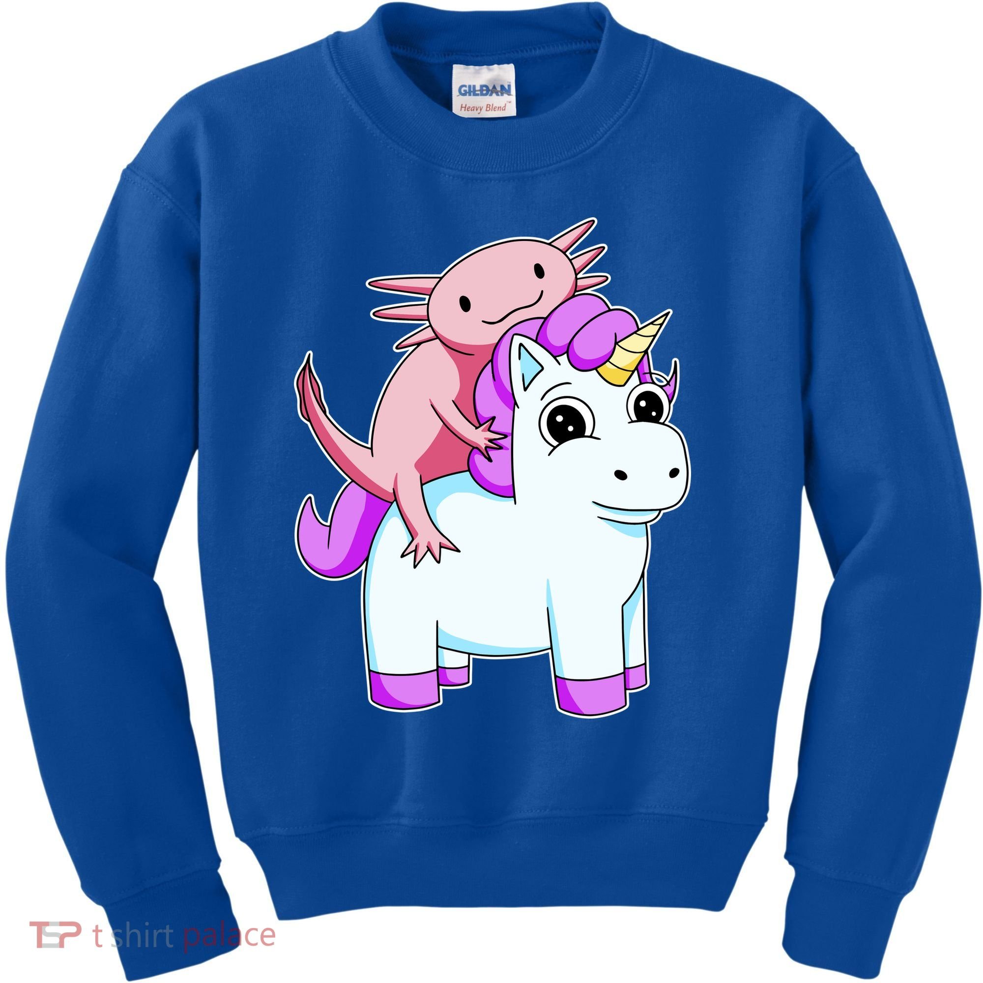 Axolotl Riding A Unicorn Funny Cute Kids Sweatshirt