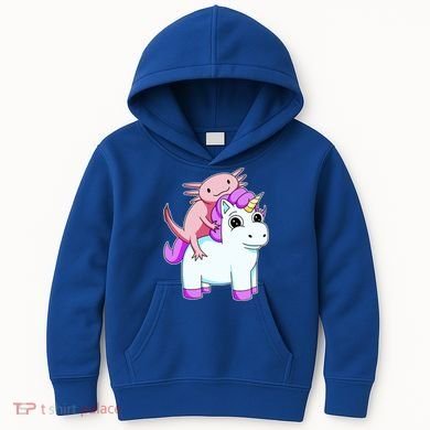 Axolotl Riding A Unicorn Funny Cute Kids Hoodie