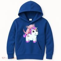 Axolotl Riding A Unicorn Funny Cute Kids Hoodie thumb 0