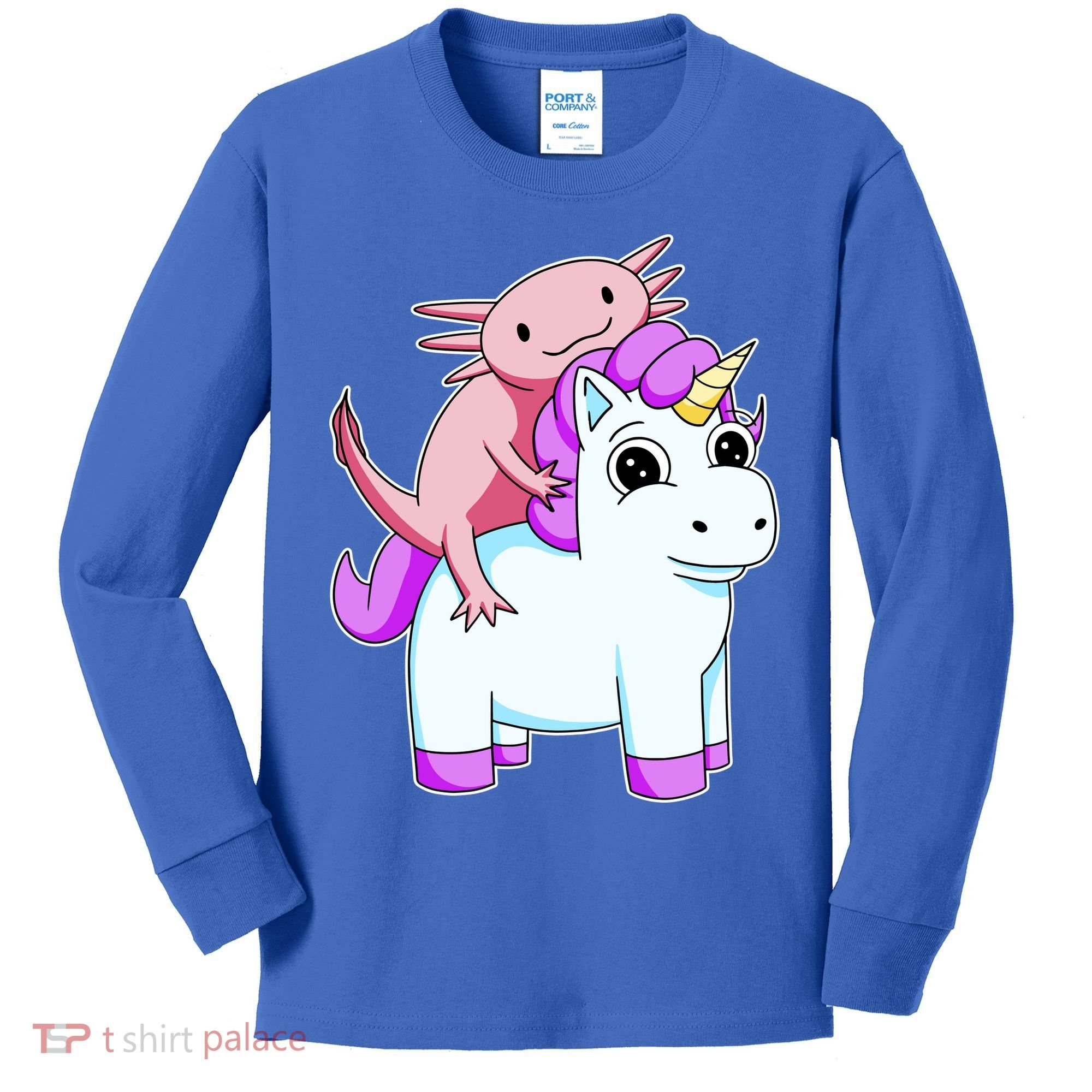Axolotl Riding A Unicorn Funny Cute Kids Long Sleeve Shirt