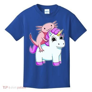 Axolotl Riding A Unicorn Funny Cute Kids T-Shirt