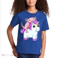 Axolotl Riding A Unicorn Funny Cute Kids T-Shirt thumb 2