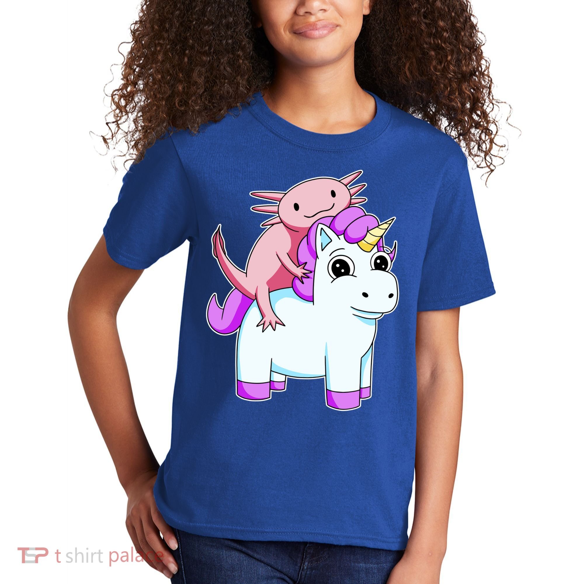 Axolotl Riding A Unicorn Funny Cute Kids T-Shirt