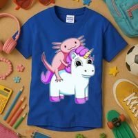 Axolotl Riding A Unicorn Funny Cute Kids T-Shirt thumb 3