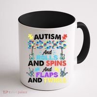 Autism Rocks And Rolls And Spins And Flaps And Twists Coffee Mug thumb 1