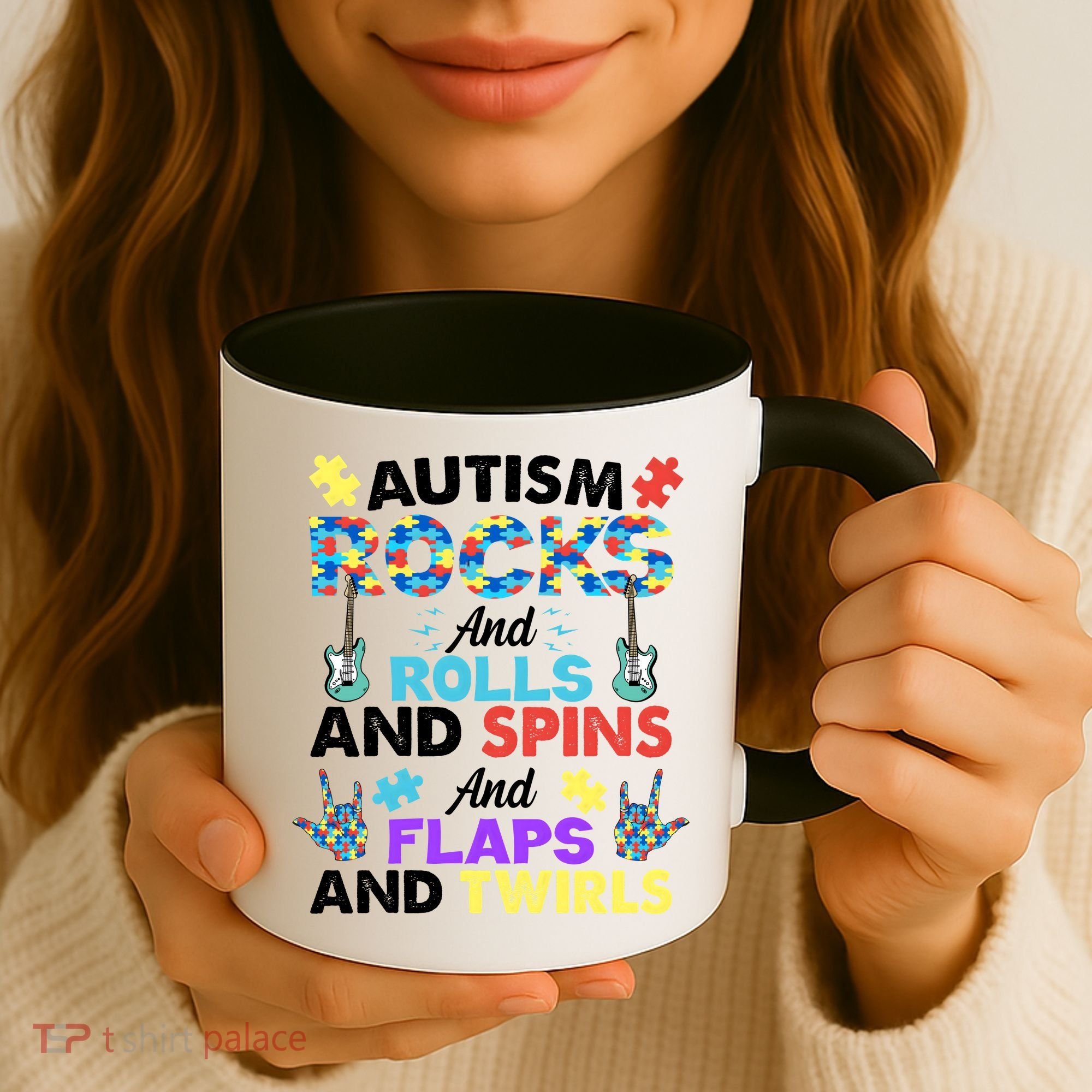 Autism Rocks And Rolls And Spins And Flaps And Twists Coffee Mug
