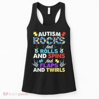 Autism Rocks And Rolls And Spins And Flaps And Twists Women's Tank Top thumb 0