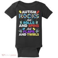 Autism Rocks And Rolls And Spins And Flaps And Twists Baby Bodysuit thumb 0