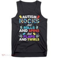 Autism Rocks And Rolls And Spins And Flaps And Twists Tank Top thumb 0