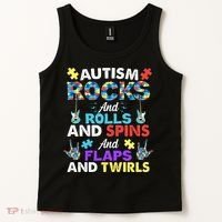 Autism Rocks And Rolls And Spins And Flaps And Twists Tank Top thumb 2
