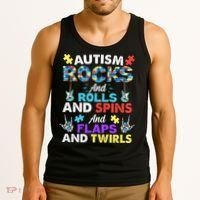 Autism Rocks And Rolls And Spins And Flaps And Twists Tank Top thumb 3