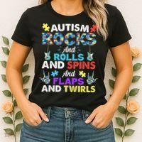 Autism Rocks And Rolls And Spins And Flaps And Twists Women's T-Shirt thumb 2