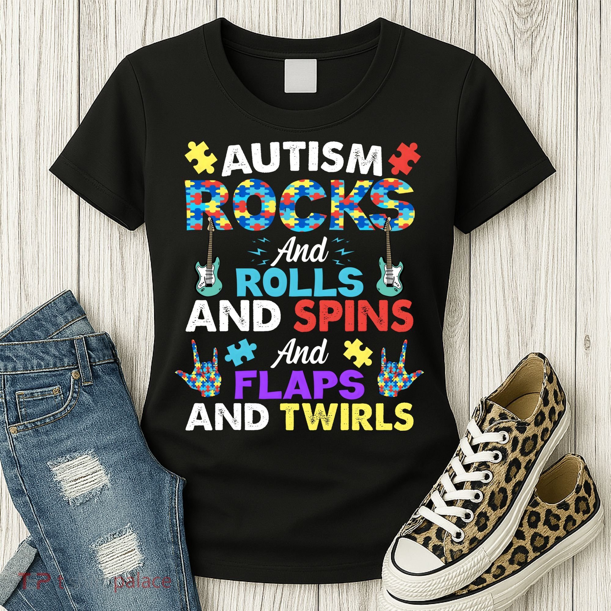 Autism Rocks And Rolls And Spins And Flaps And Twists Women's T-Shirt