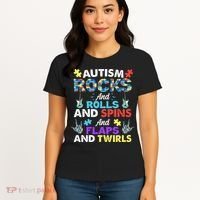Autism Rocks And Rolls And Spins And Flaps And Twists Women's T-Shirt thumb 4