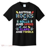 Autism Rocks And Rolls And Spins And Flaps And Twists Kids T-Shirt thumb 0