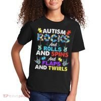 Autism Rocks And Rolls And Spins And Flaps And Twists Kids T-Shirt thumb 2