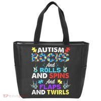 Autism Rocks And Rolls And Spins And Flaps And Twists Tote Bag thumb 0